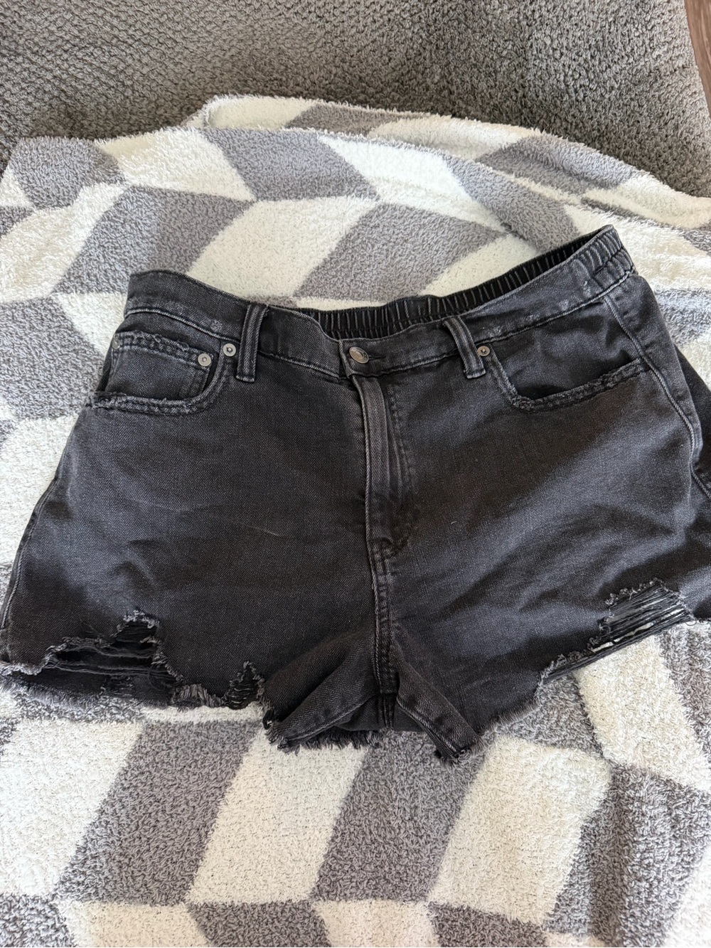 aerie Black Distressed High-Rise Jean Shorts